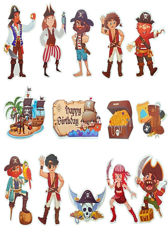 FI - FLICK IN Pirates Latex & Paper 61 pcs Pirate Theme Birthday Decoration Set Banner Props Cake Topper Cutouts Blue Foil Curtain Pirates Theme Decoration for Birthday (Pack of 61, Multicolor) - Image 5